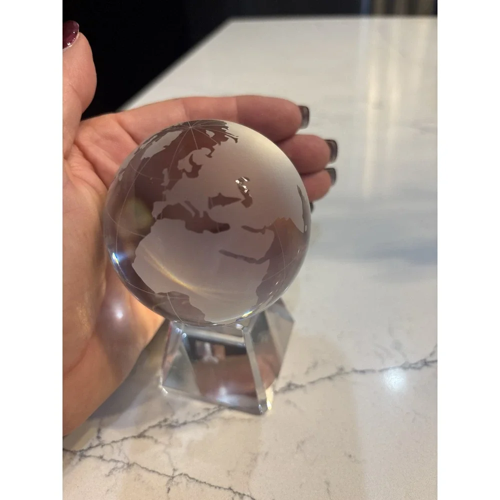 Hoya Crystal Globe Desk World Map Clear Glass Japan